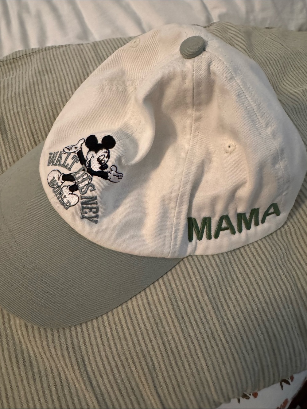 Disney White & Gray Mickey 'MAMA' Embroidered Baseball Hat